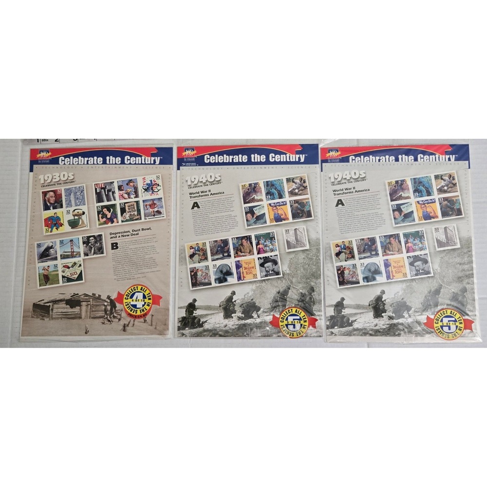 Vintage USPS Celebrate the Century Stamp Sheet Lot 1930s‎ 1940s Sealed Mint